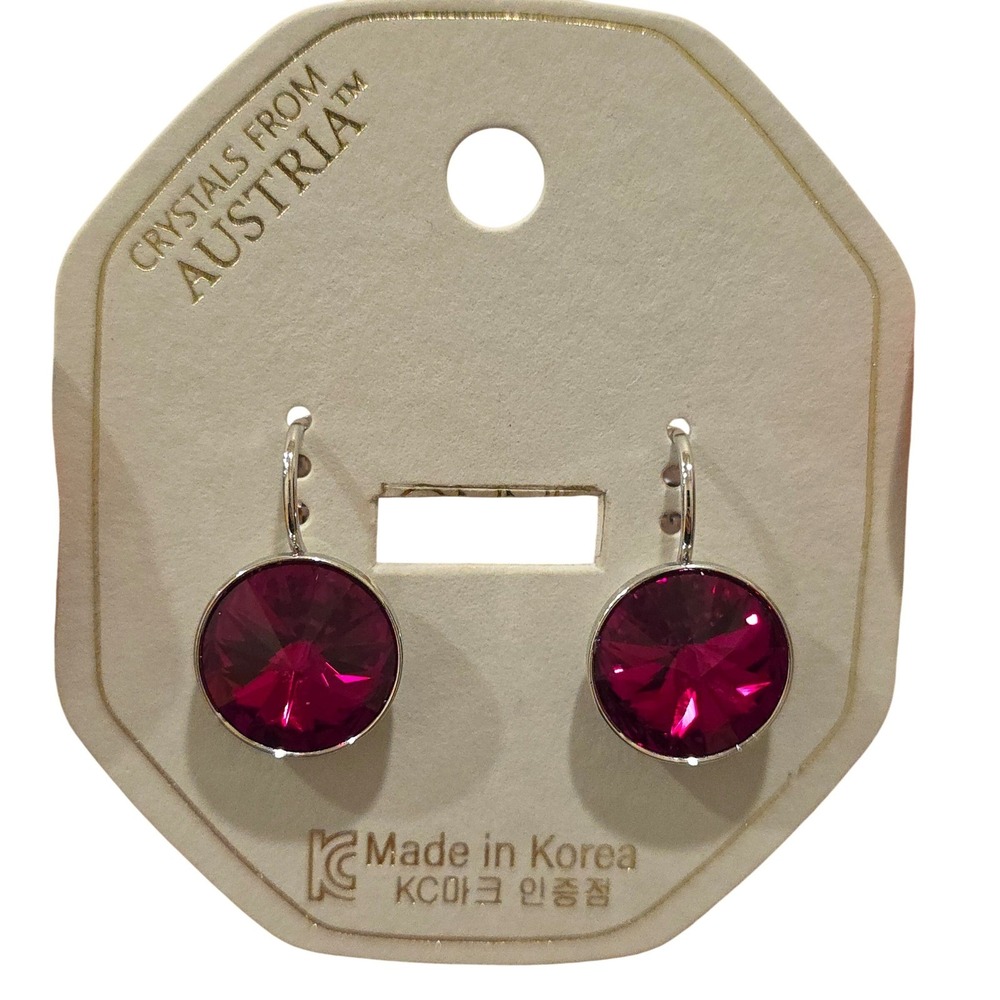 NWT RubyRed/Siam‎ Austria SwarovskiElement Platinum Plated 13mm Round Earrings